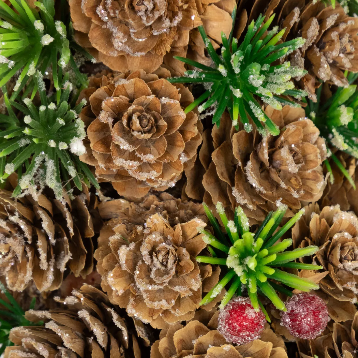 MIni Pinecone and Berries Frosted Christmas Wreath - 13" - Unlit