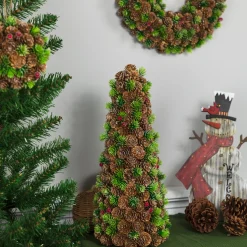 Mini Pinecone and Frosted Wild Berries Christmas Cone Tree - 15"