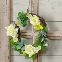 Mini Rose and Foliage Spring Wreath, Yellow 7"