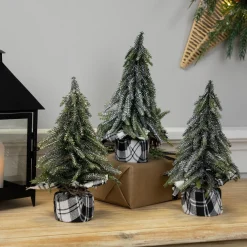 Mini Silvery Pine Downswept Artificial Christmas Trees - 9.5" - Set of 3