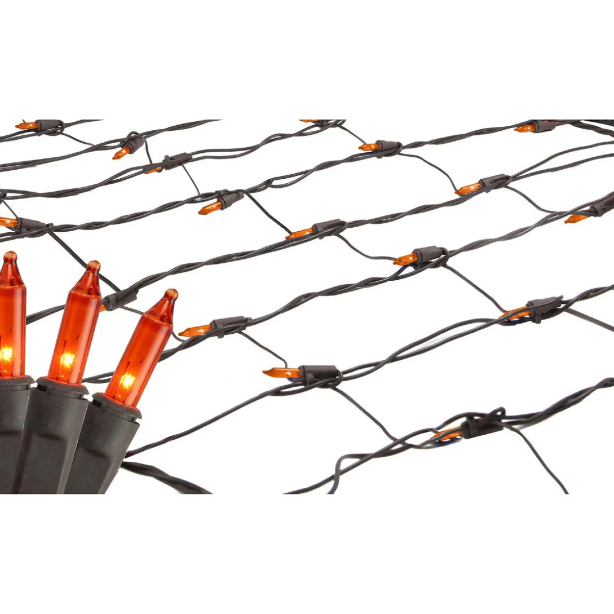 Mini Tree Trunk Wrap Christmas Net Lights - 2' x 8' - Brown Wire - Orange Lights