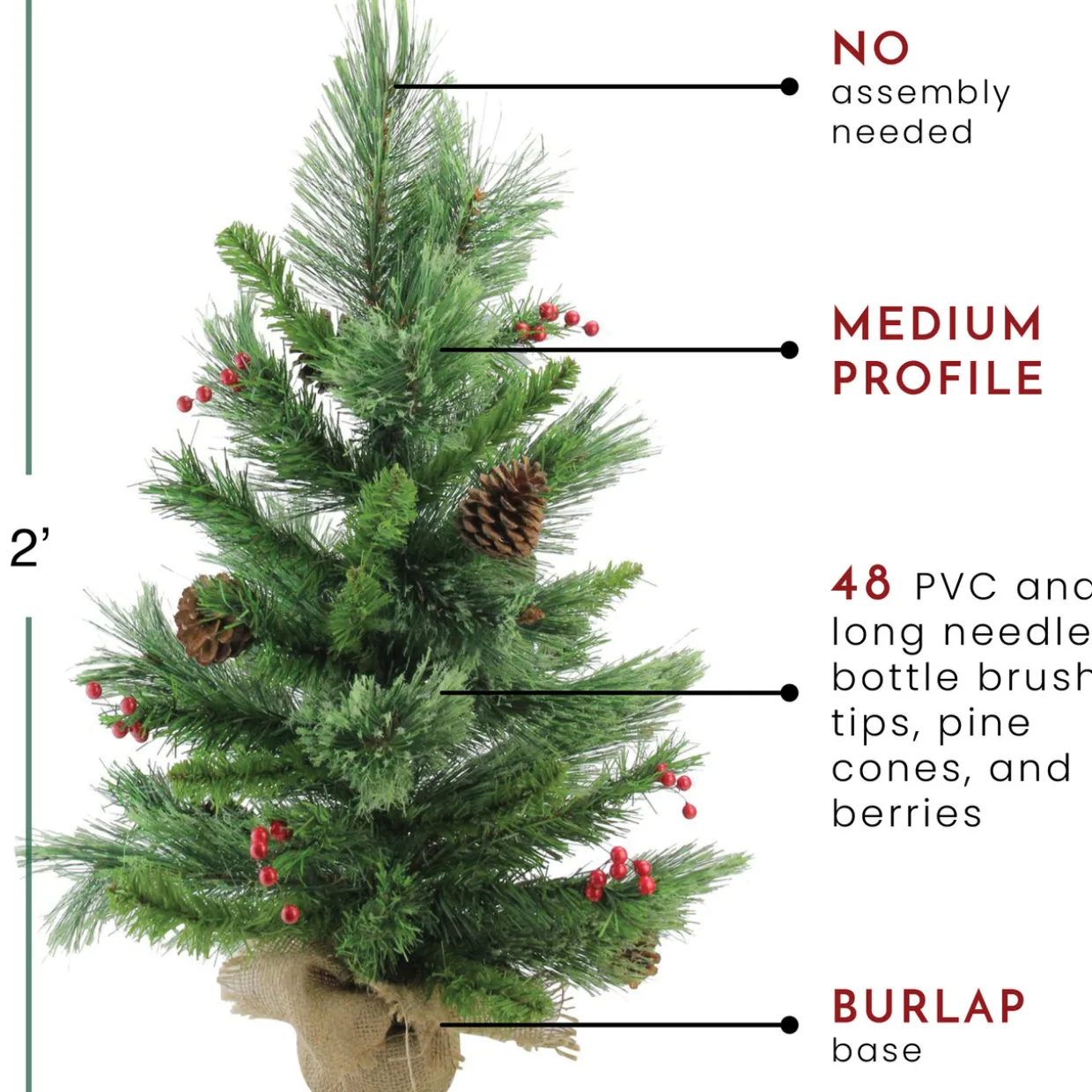Mixed Cashmere Berry Pine Medium Artificial Christmas Tree - 24" - Unlit