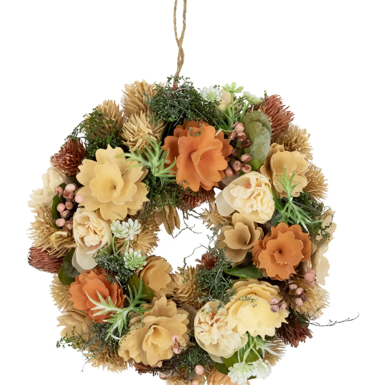Mixed Floral Artificial Spring Wreath - 9.75" - Beige and Peach