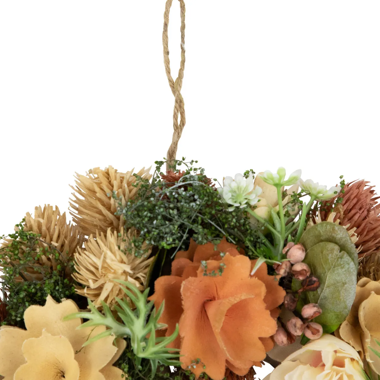 Mixed Floral Artificial Spring Wreath - 9.75" - Beige and Peach