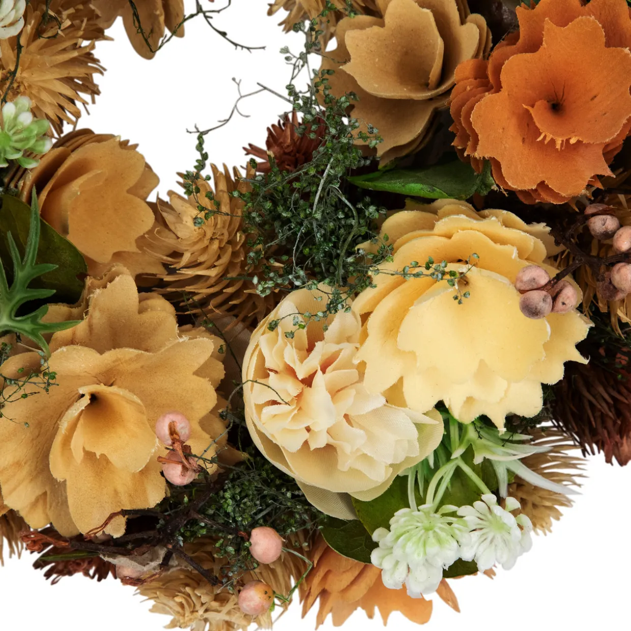 Mixed Floral Artificial Spring Wreath - 9.75" - Beige and Peach