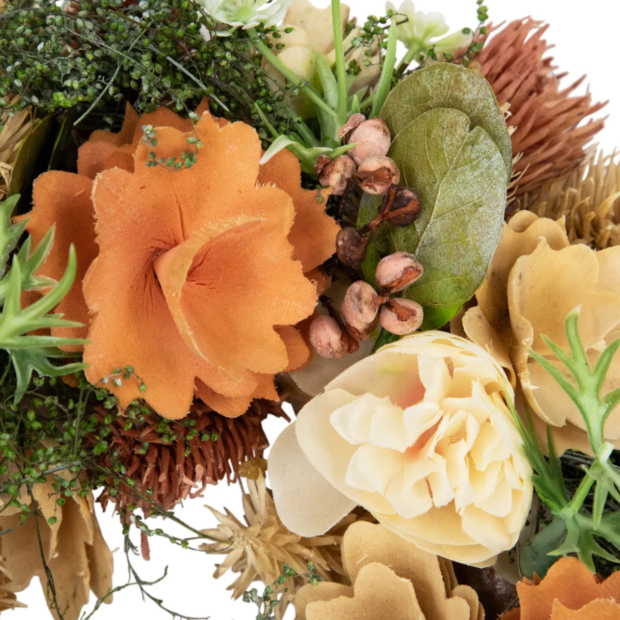 Mixed Floral Artificial Spring Wreath - 9.75" - Beige and Peach