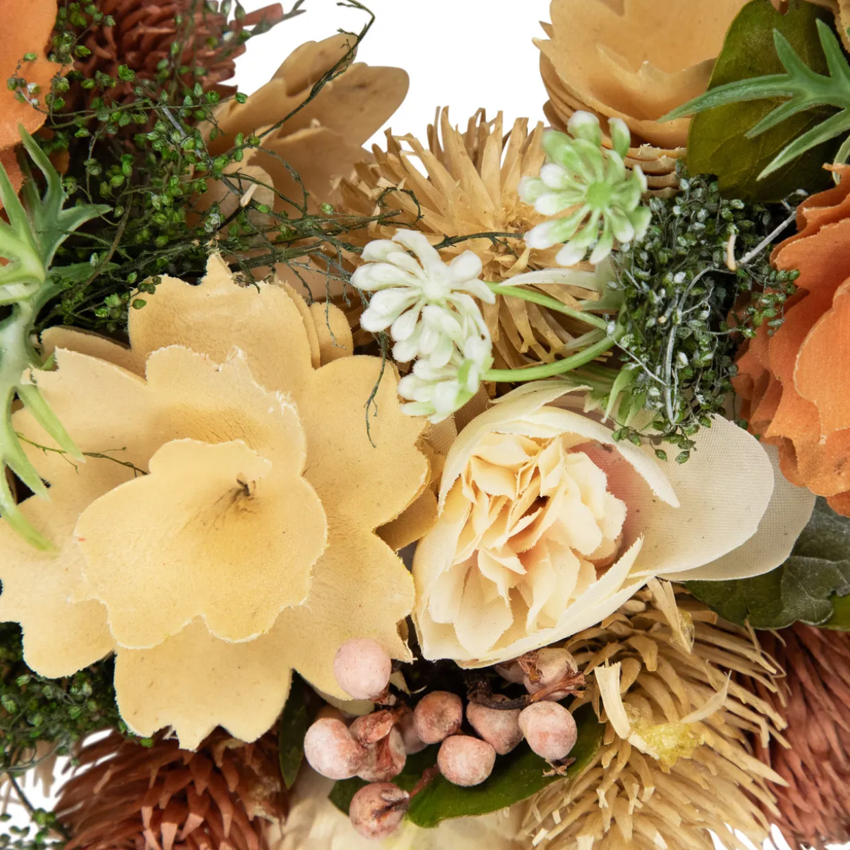 Mixed Floral Artificial Spring Wreath - 9.75" - Beige and Peach