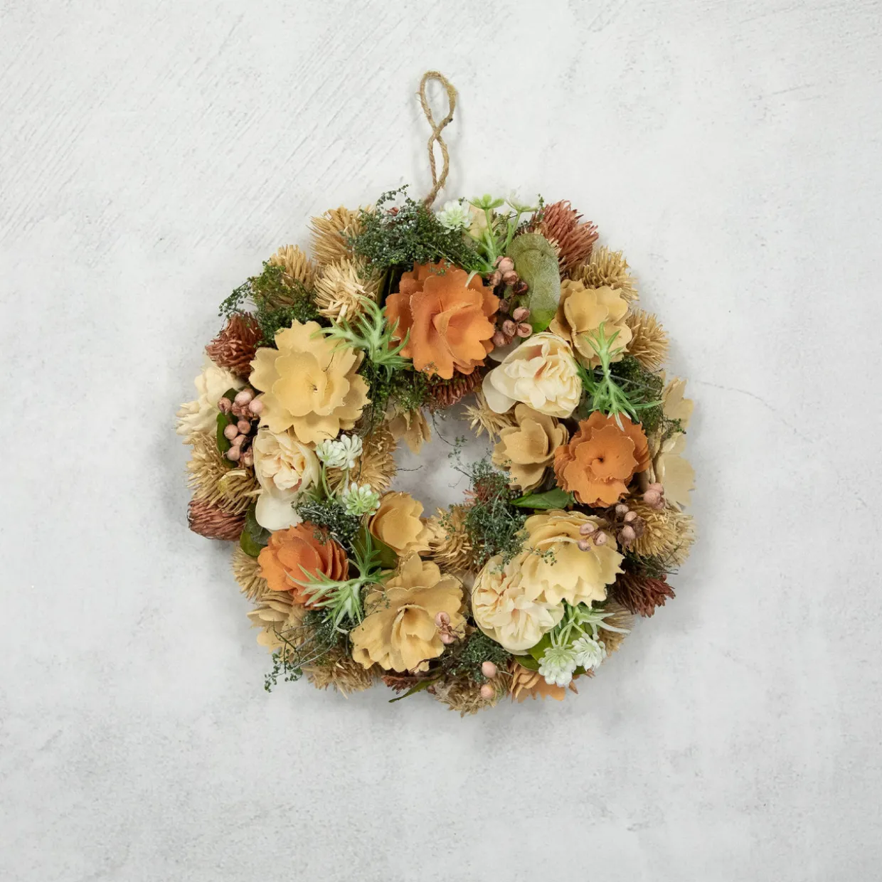 Mixed Floral Artificial Spring Wreath - 9.75" - Beige and Peach