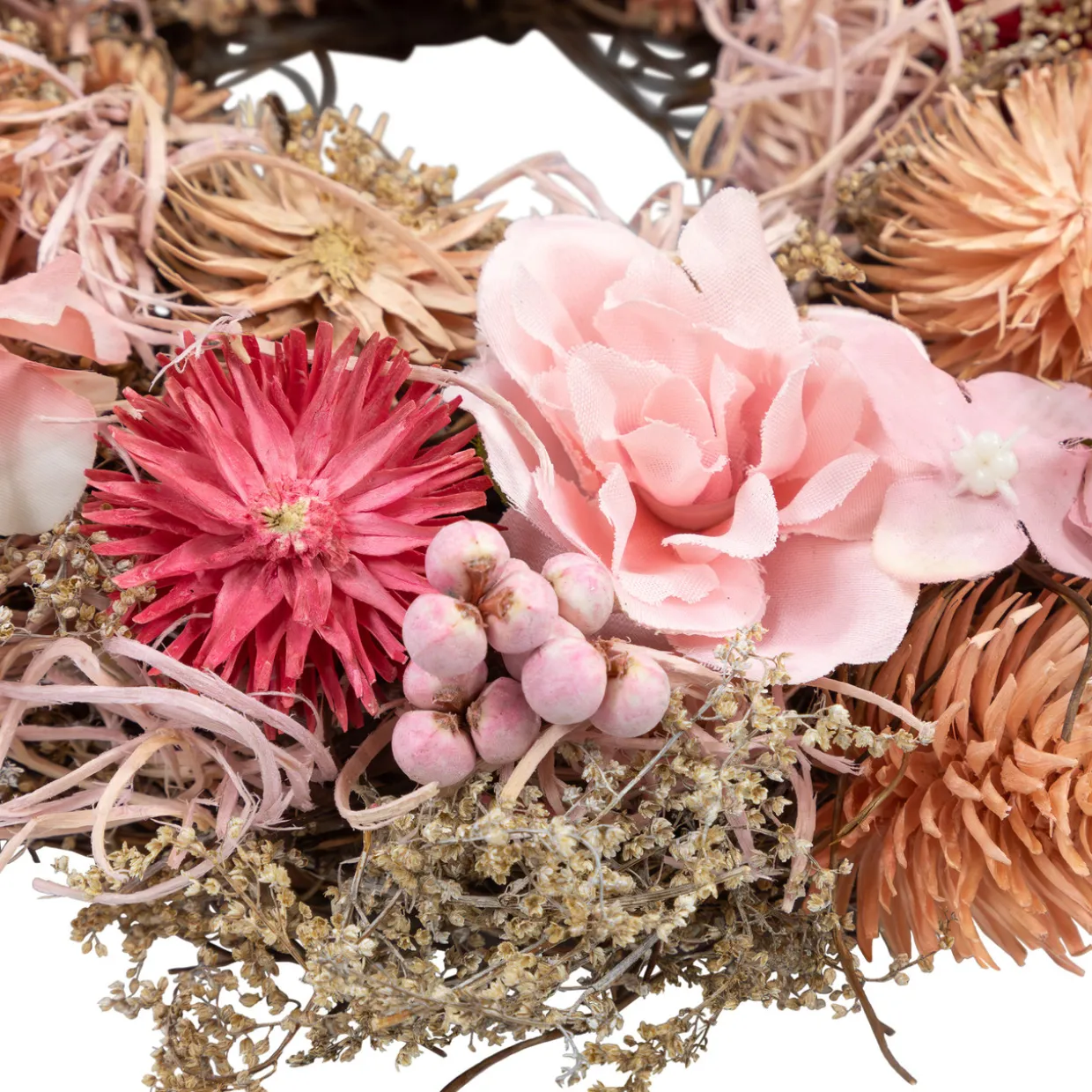 Mixed Floral Artificial Spring Wreath - 9.75" - Pink