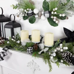 Mixed Foliage and Pinecone Christmas Pillar Candle Holder - 29"