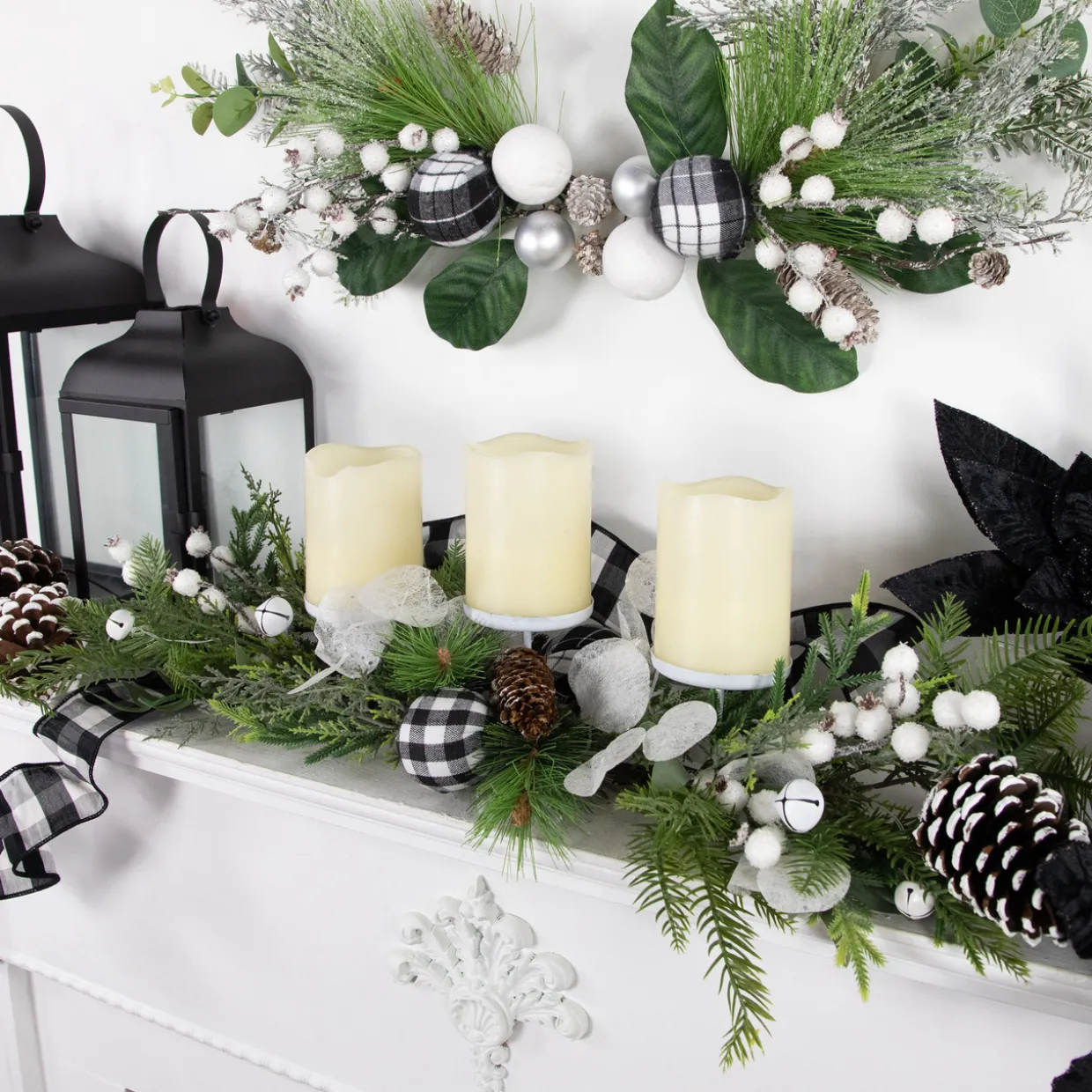 Mixed Foliage and Pinecone Christmas Pillar Candle Holder - 29"