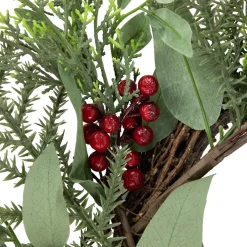 Mixed Foliage and Red Berries Artificial Christmas Wreath, 24-Inch, Unlit