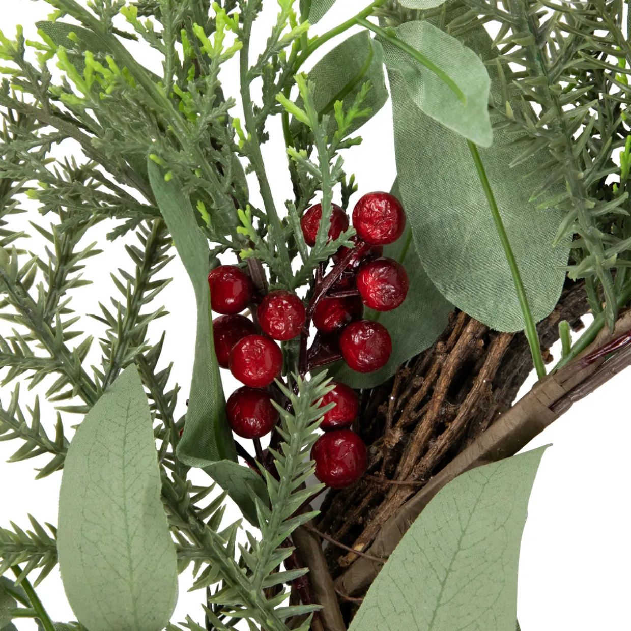 Mixed Foliage and Red Berries Artificial Christmas Wreath, 24-Inch, Unlit