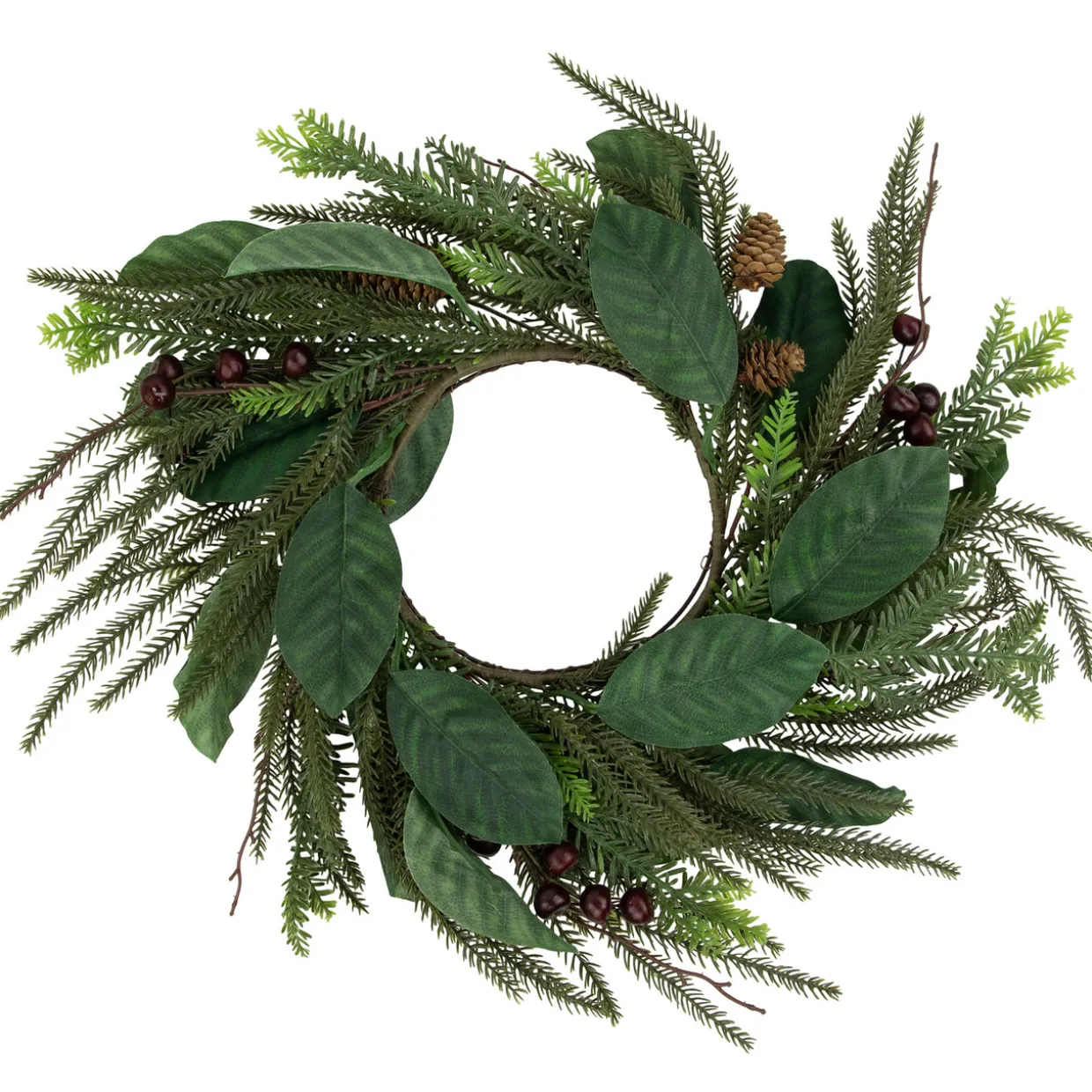 Mixed Foliage with Berries Artificial Christmas Wreath, 20-Inch, Unlit