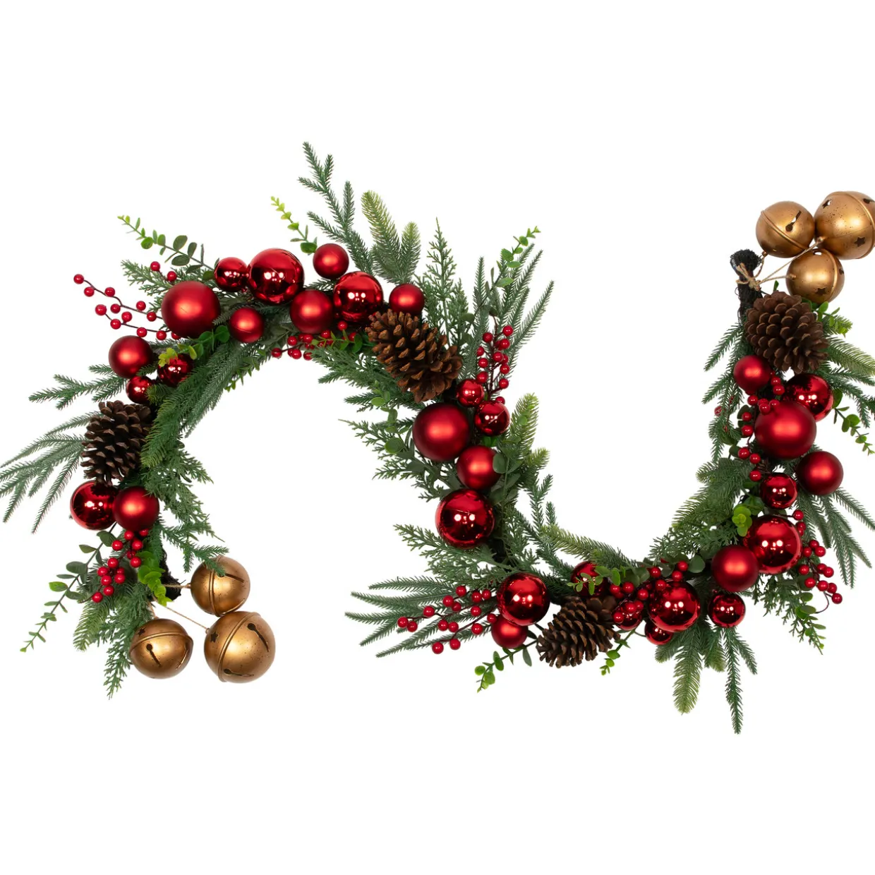 Mixed Foliage with Jingle Bells and Ornaments Artificial Christmas Garland - 6' x 8" - Unlit