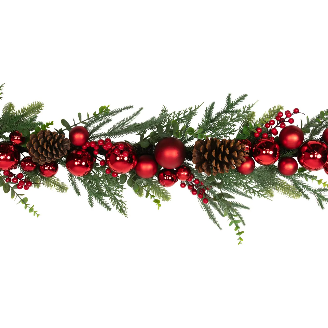 Mixed Foliage with Jingle Bells and Ornaments Artificial Christmas Garland - 6' x 8" - Unlit