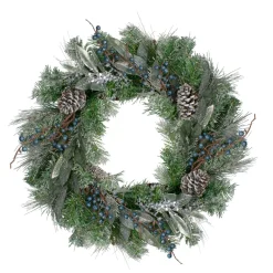 Mixed Iced Pine and Blueberries Artificial Christmas Wreath - 24" - Unlit