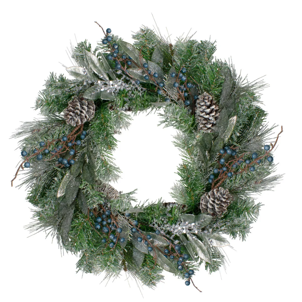 Mixed Iced Pine and Blueberries Artificial Christmas Wreath - 24" - Unlit