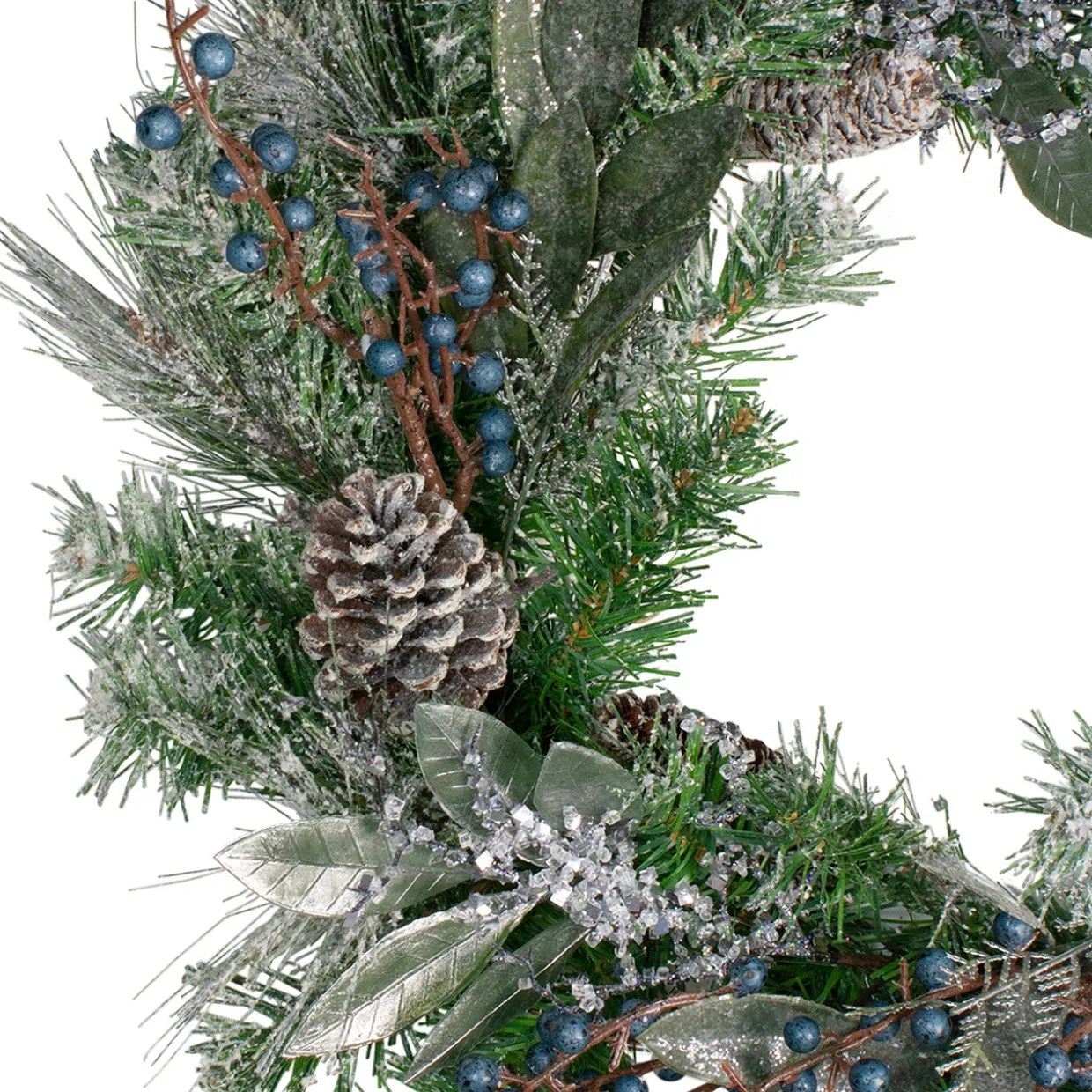 Mixed Iced Pine and Blueberries Artificial Christmas Wreath - 24" - Unlit