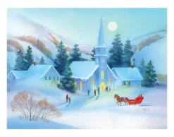 Moonlit Church Winter Scene Wall Decor Art Print