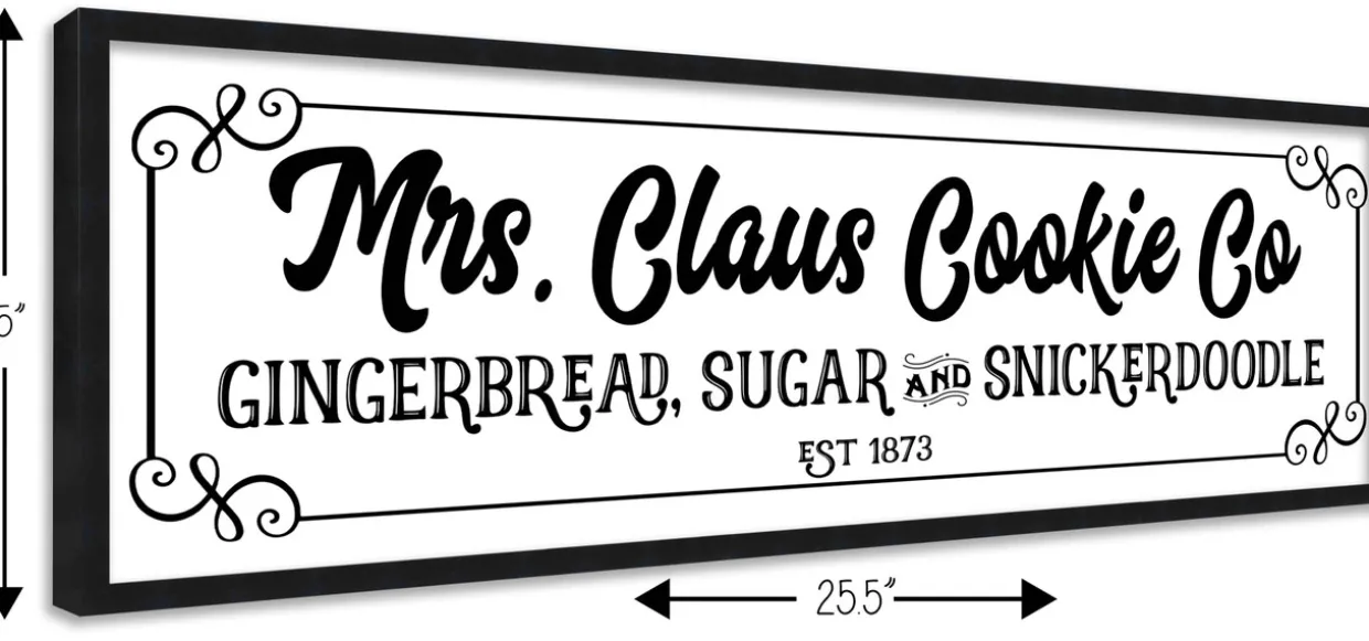 Mrs Claus Cookie Company 9.5" x 25.5" Framed Christmas Wall Decor Art Print Sign Poster in a Black Wooden Frame with UV Acrylic and Hangers