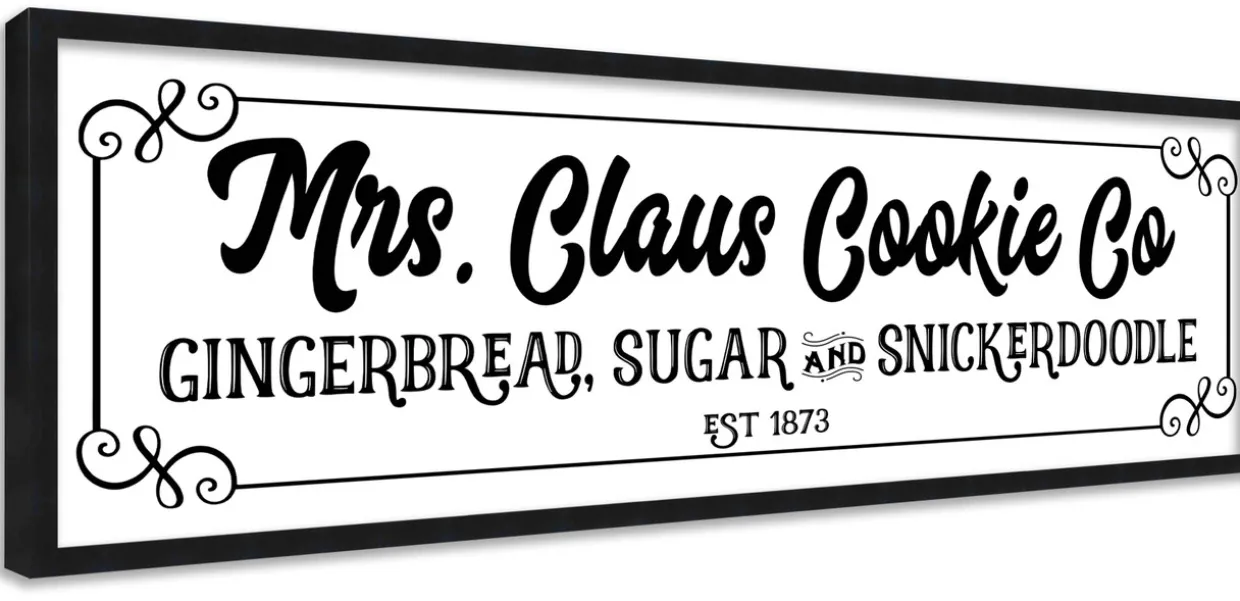 Mrs Claus Cookie Company 9.5" x 25.5" Framed Christmas Wall Decor Art Print Sign Poster in a Black Wooden Frame with UV Acrylic and Hangers