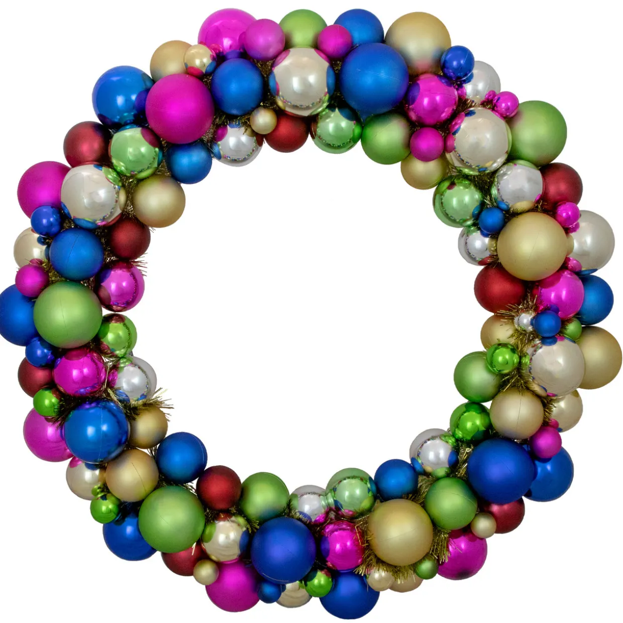 Multi-Color 2-Finish Shatterproof Ball Christmas Wreath, 36-Inch
