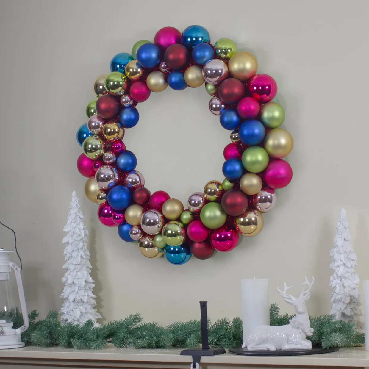 Multi-Color 2-Finish Shatterproof Ball Christmas Wreath, 36-Inch