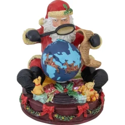 Musical Santa Claus Checking His List with a World Globe Christmas Figure - 5.75"