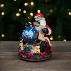 Musical Santa Claus Checking His List with a World Globe Christmas Figure - 5.75"