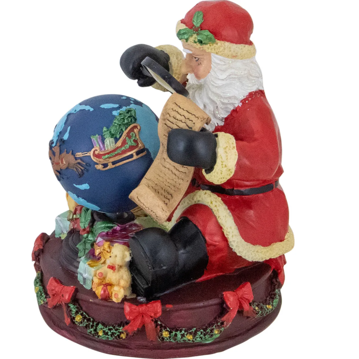 Musical Santa Claus Checking His List with a World Globe Christmas Figure - 5.75"