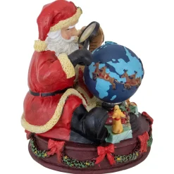 Musical Santa Claus Checking His List with a World Globe Christmas Figure - 5.75