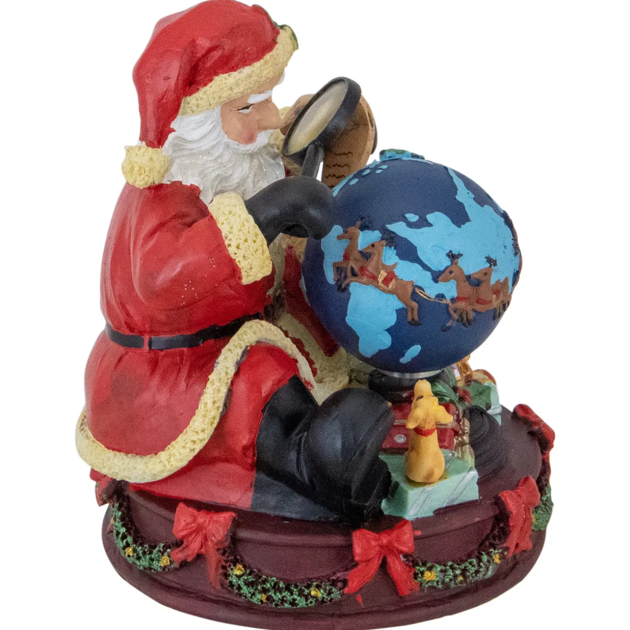Musical Santa Claus Checking His List with a World Globe Christmas Figure - 5.75"