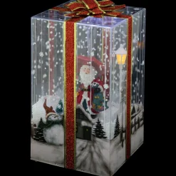 Musical Santa Lighted Snowing Gift Box with Ribbon Christmas Decoration - 12"