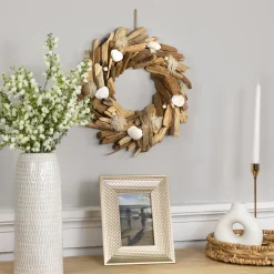 Natural Driftwood and Seashell Artificial Wreath - 14"