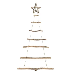 Natural Frosted Tree with Star Topper Wooden Christmas Hanging Decoration - 51"