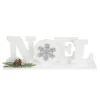 Noel and Snowflake Christmas Sign with Pinecone Holly - 10.25" - White and Silver