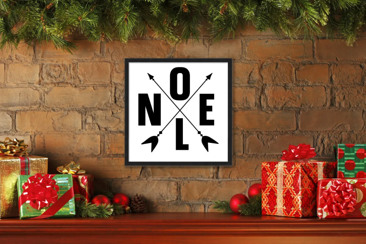 Noel Campsite Compass 15.5" x 15.5" Framed Christmas Wall Decor Art Print Sign Poster in a Black Wooden Frame with UV Acrylic and Hangers