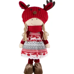 Nordic Girl with Moose Antler Hat Christmas Figure - 17" - Red and White