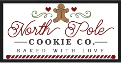 North Pole Cookie Company Gingerbread 11.5" x 21.5" Framed Christmas Wall Decor Sign Poster in a Black Wooden Frame with UV Acrylic and Hangers