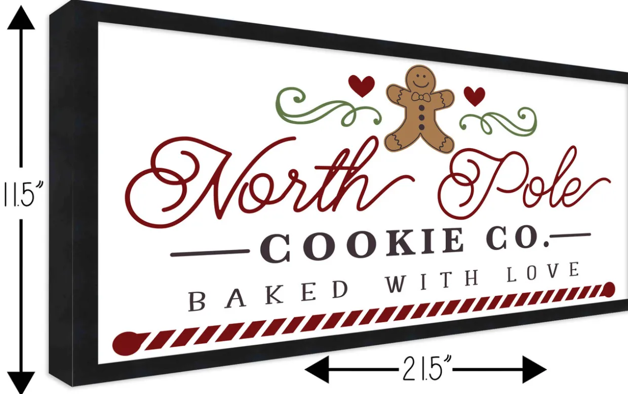 North Pole Cookie Company Gingerbread 11.5" x 21.5" Framed Christmas Wall Decor Sign Poster in a Black Wooden Frame with UV Acrylic and Hangers