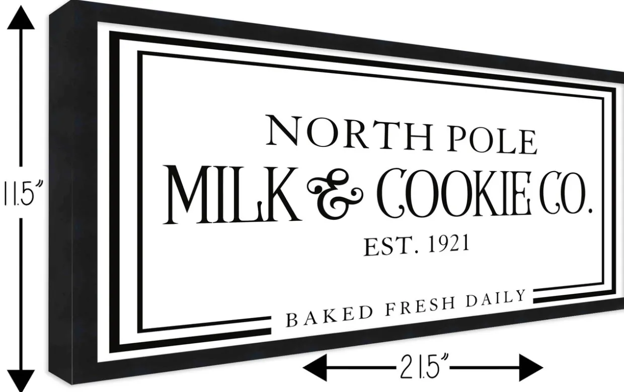 North Pole Milk and Cookie Company 11.5" x 21.5" Framed Christmas Wall Decor Sign Poster in a Black Wooden Frame with UV Acrylic and Hangers