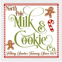 North Pole Milk and Cookie Co 9.5" x 9.5" Framed Christmas Wall Decor Art Print Sign Poster in a Natural Wooden Frame with UV Acrylic and Hangers