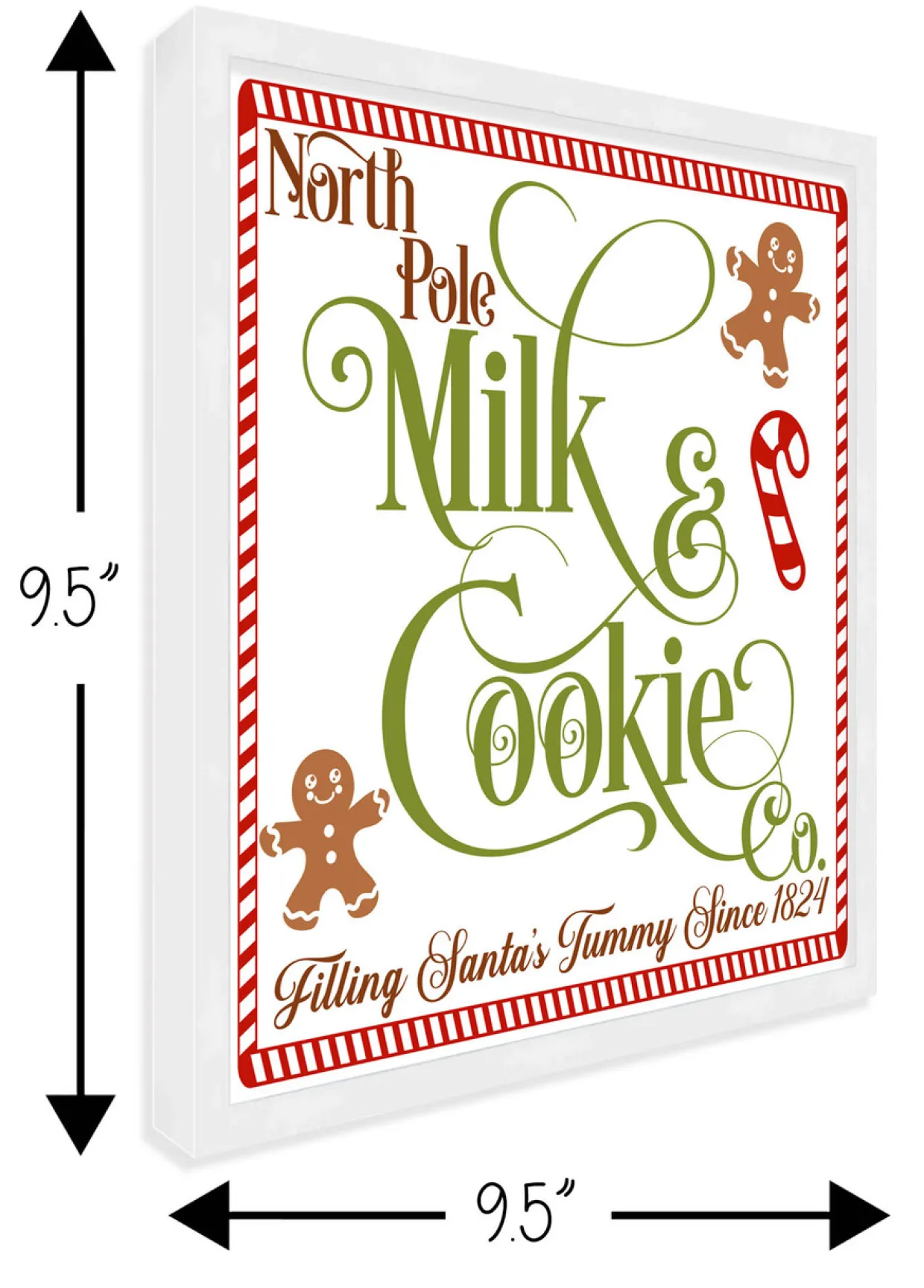North Pole Milk and Cookie Co 9.5" x 9.5" Framed Christmas Wall Decor Art Print Sign Poster in a Natural Wooden Frame with UV Acrylic and Hangers
