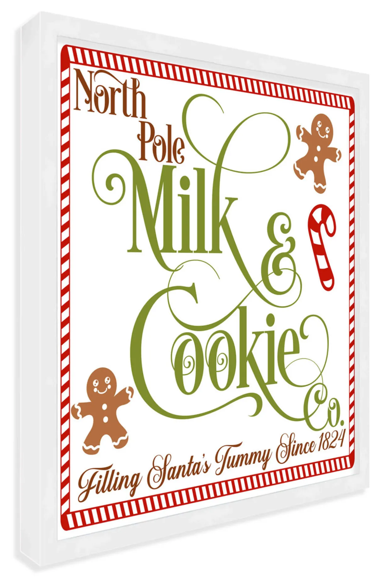 North Pole Milk and Cookie Co 9.5" x 9.5" Framed Christmas Wall Decor Art Print Sign Poster in a Natural Wooden Frame with UV Acrylic and Hangers