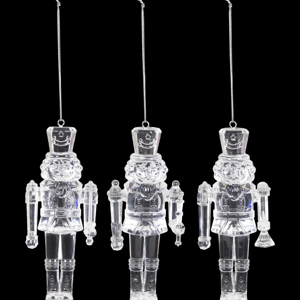 Nutcracker Soldier Acrylic Christmas Ornaments - 5" - Clear - Set of 3