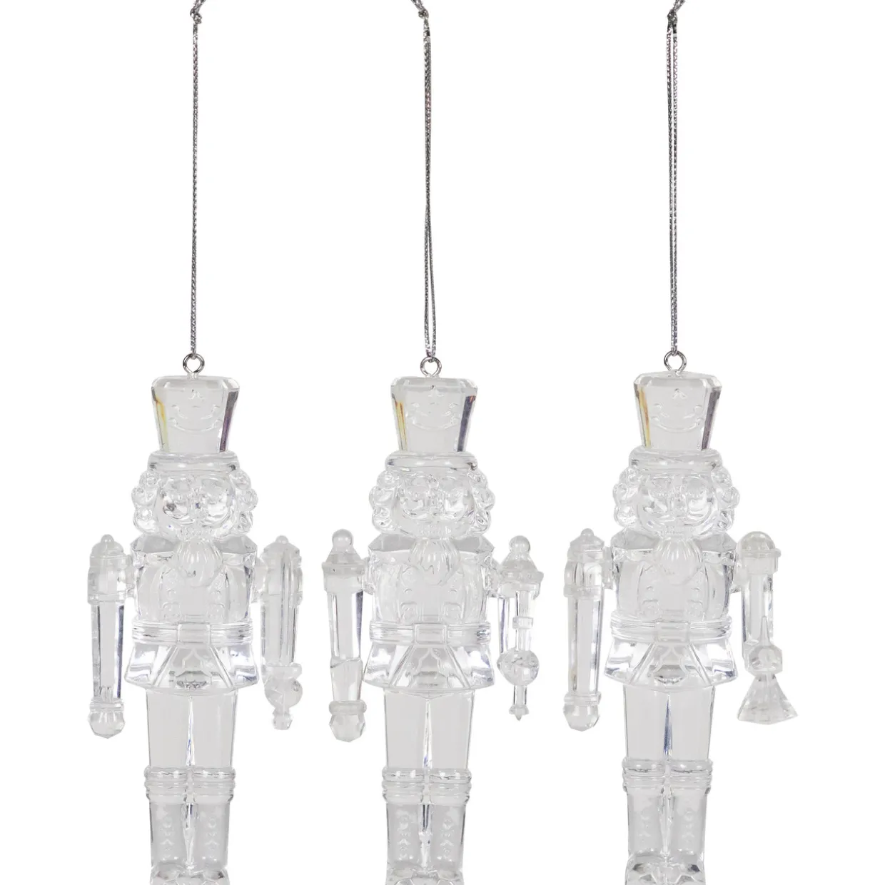 Nutcracker Soldier Acrylic Christmas Ornaments - 5" - Clear - Set of 3