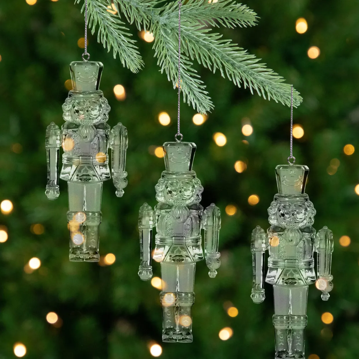 Nutcracker Soldier Acrylic Christmas Ornaments - 5" - Clear - Set of 3