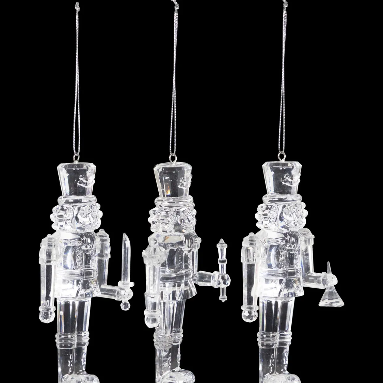 Nutcracker Soldier Acrylic Christmas Ornaments - 5" - Clear - Set of 3