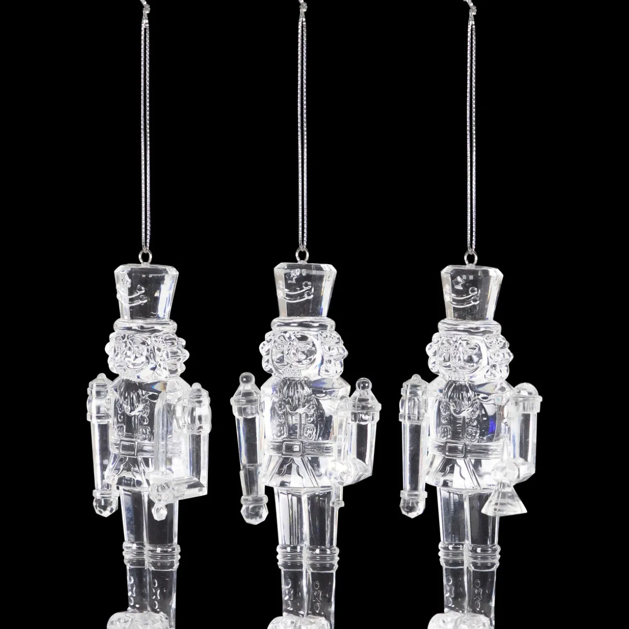 Nutcracker Soldier Acrylic Christmas Ornaments - 5" - Clear - Set of 3